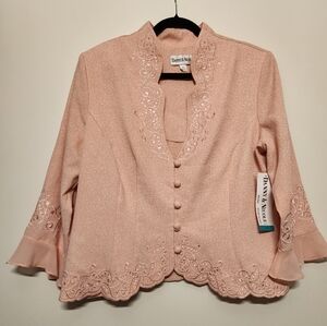 NWT Danny & Nicole Light Pink Blazer Sz 16 3/4 Length Sleeve Scalloped Floral